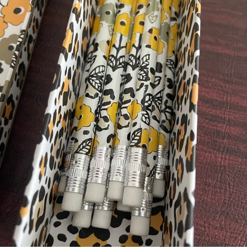 NEW Decorative 10 Pencils Set School Office Work Yellow Paisley